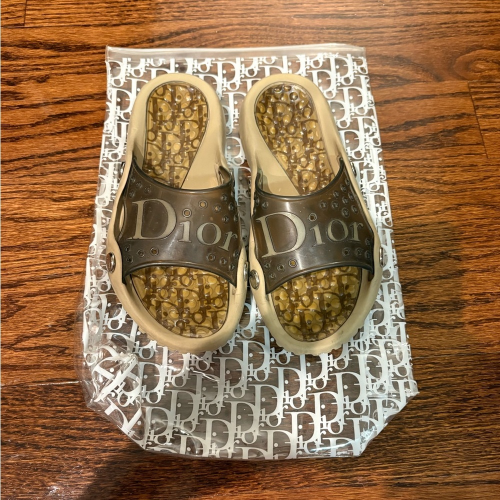 Dior Dark Brown Logo Slides